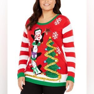 Derek Heart Stacked Penguins Ugly Christmas Sweater Women’s Large